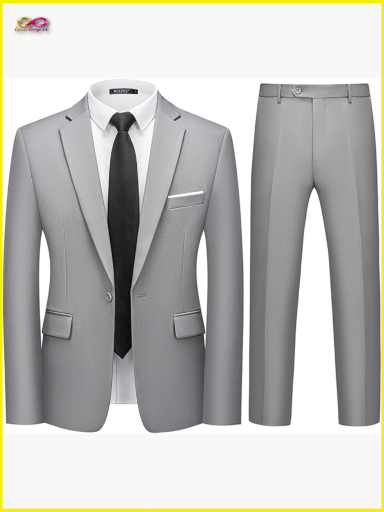 Slim Fit Suit Set One Button Blazer Jacket Pants Tuxedo Formal Classic